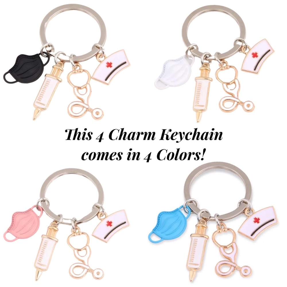 Nurses Keychain with Stethoscope, Nurses Cap & Pink Face Mask - Picture 15 of 16